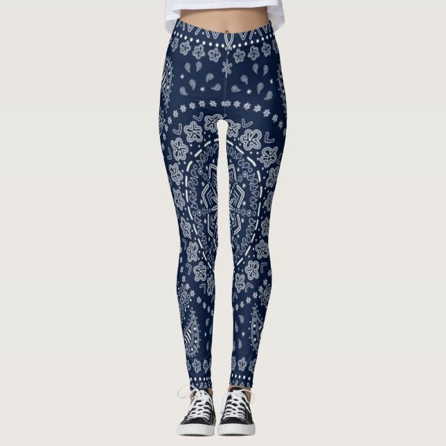 Legging caneleiras azuis do bandana (Frente)