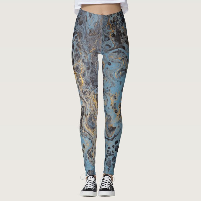 Legging Caneleiras azuis & Dourados abstratas (Frente)
