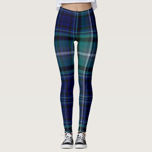 Legging Caneleiras azuis e verdes da xadrez do inverno (Frente)