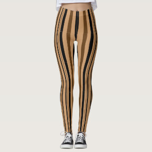 Legging Caneleiras bege pretas do teste padrão das listra