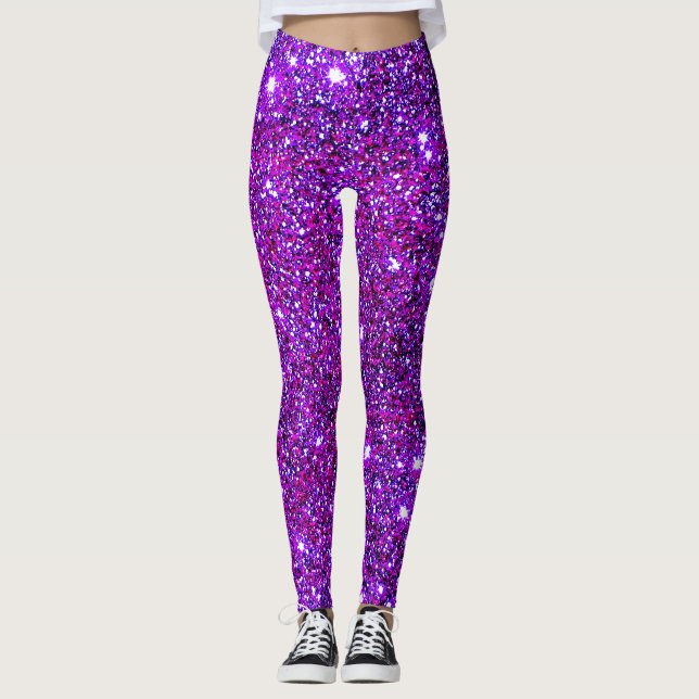 Legging Caneleiras bonitos Glittery Sparkly roxas da forma (Frente)