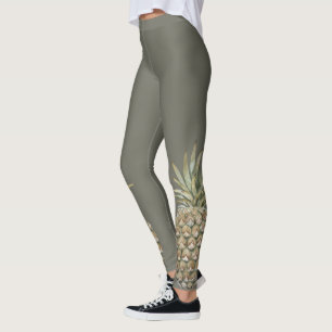 Legging Caneleiras botânicas tropicais do cinza do abacax