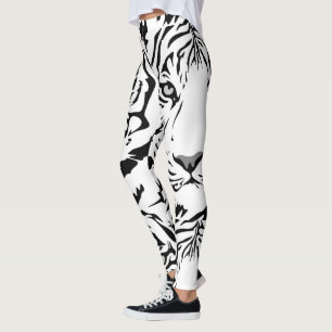 Legging Caneleiras brancas do impressão do tigre