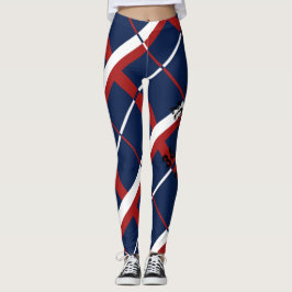 Legging Caneleiras brancas e azuis vermelhas da xadrez