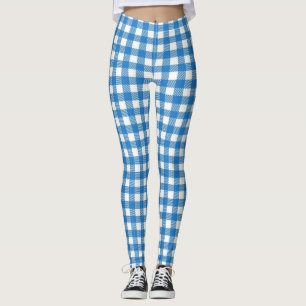Legging Caneleiras Checkered brancas do azul bávaro