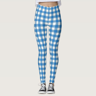 Legging Caneleiras Checkered brancas do azul bávaro