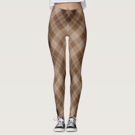 Legging Caneleiras Checkered da xadrez de Brown e de Tan
