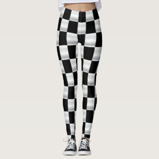 Legging Caneleiras checkered simples da bandeira preto e