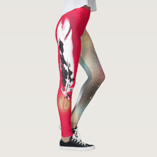 Legging Caneleiras com impressões da pena do vermelho e do