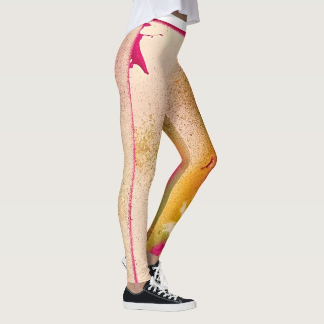 Legging Caneleiras cor-de-rosa & amarelas da pena (Direita)