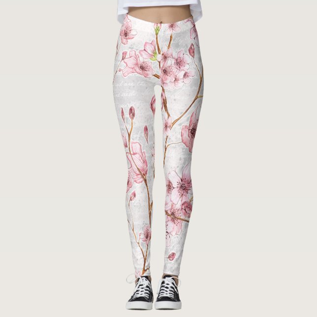 Legging Caneleiras cor-de-rosa da flor de cerejeira (Frente)