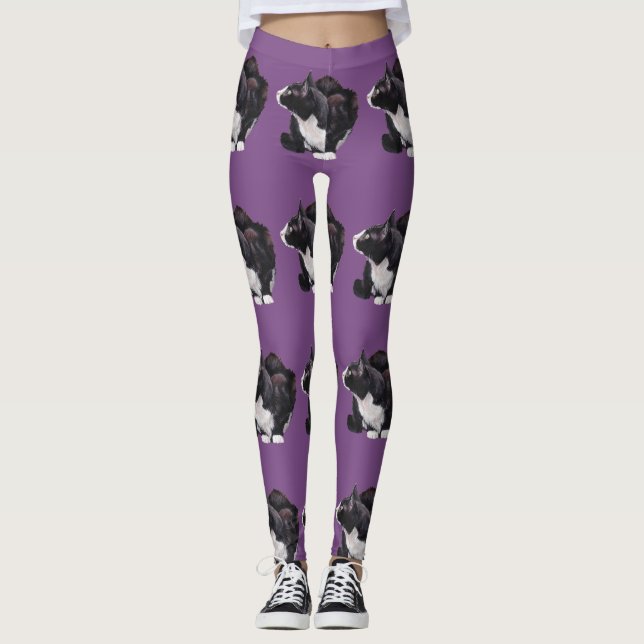 Legging Caneleiras da arte do gato do gato do smoking (Frente)