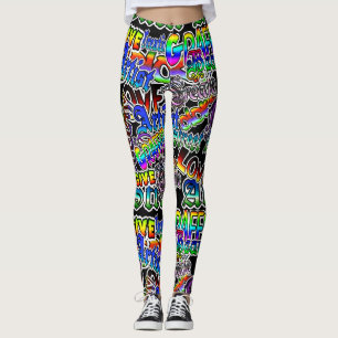 Legging Caneleiras da arte dos grafites, colorido preto