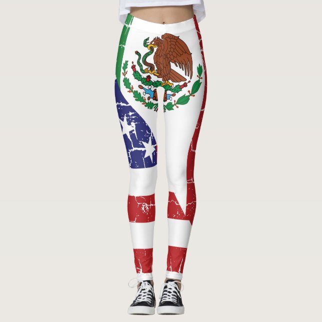 Legging Caneleiras da bandeira do méxico-americano (Frente)