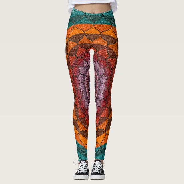 Legging Caneleiras da mandala de Lotus da laranja e da (Frente)