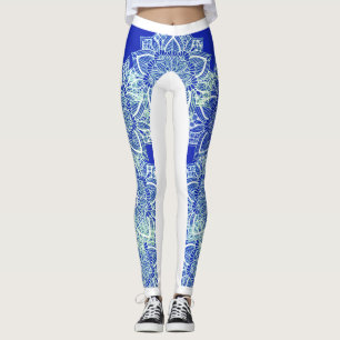 Legging Caneleiras da mandala do gelo do verde azul