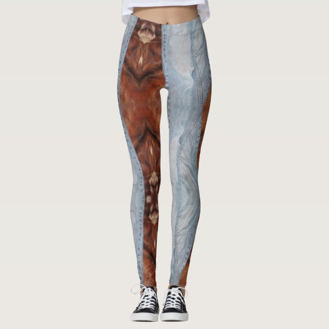 Legging Caneleiras da sarja de Nimes & do couro cru (Frente)