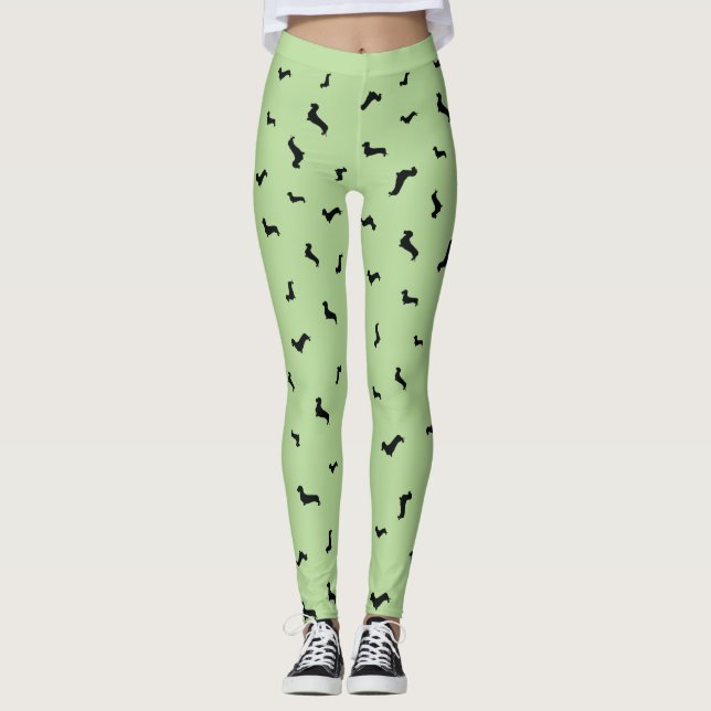 Legging Caneleiras da silhueta do preto do Dachshund do (Frente)