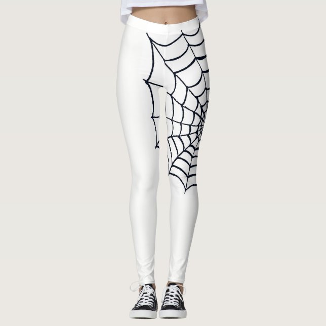 Legging Caneleiras da Web de aranha preto e branco para o (Frente)