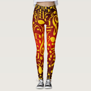 Legging Caneleiras das notas musicais (Vermelho-Ouro)