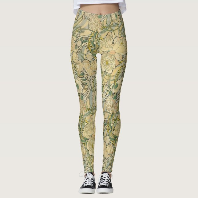 Legging Caneleiras das peônias de Mucha (Frente)