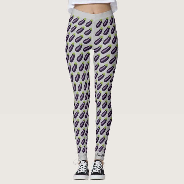 Legging Caneleiras de Emoji da beringela (Frente)