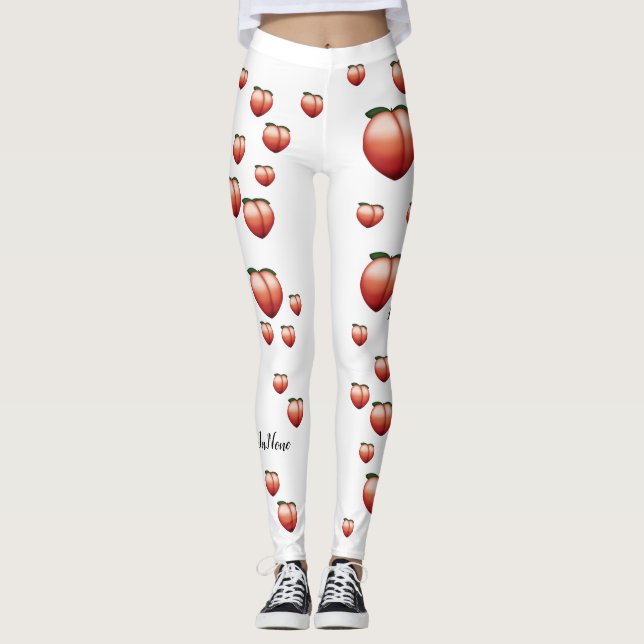 Legging Caneleiras de Emoji do pêssego (Frente)
