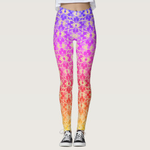 Legging Caneleiras de flower power do arco-íris