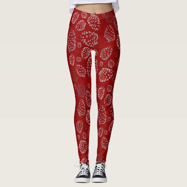 Legging Caneleiras de Pinecone do feriado (Frente)