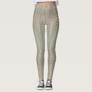 Legging Caneleiras de prata da pele de cobra do falso