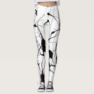 Legging Caneleiras de tinta preta do Splatter