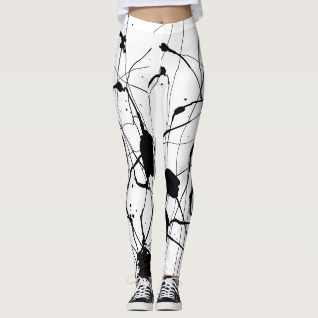 Legging Caneleiras de tinta preta do Splatter (Frente)