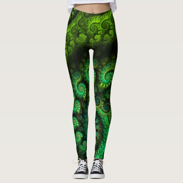 Legging Caneleiras do costume do Fractal do amor da terra (Frente)