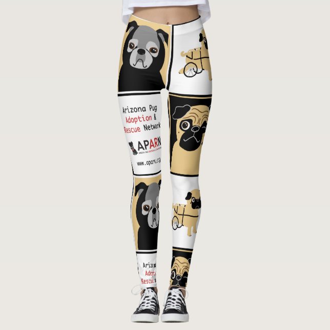 Legging Caneleiras do costume do Pug do salvamento de (Frente)
