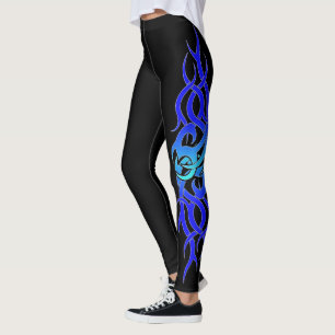 Legging "Caneleiras do efeito do tatuagem da chama azul"