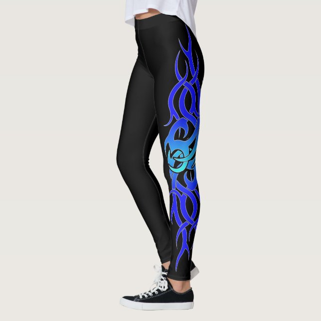 Legging "Caneleiras do efeito do tatuagem da chama azul" (Esquerda)