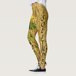 Legging Caneleiras do girassol do campo de trigo da