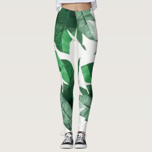Legging Caneleiras do impressão da folha da banana