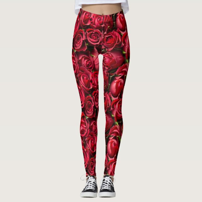 Legging Caneleiras do impressão da rosa vermelha (Frente)