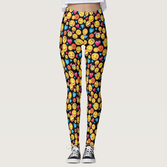 Legging Caneleiras do impressão de Emoji do divertimento (Frente)