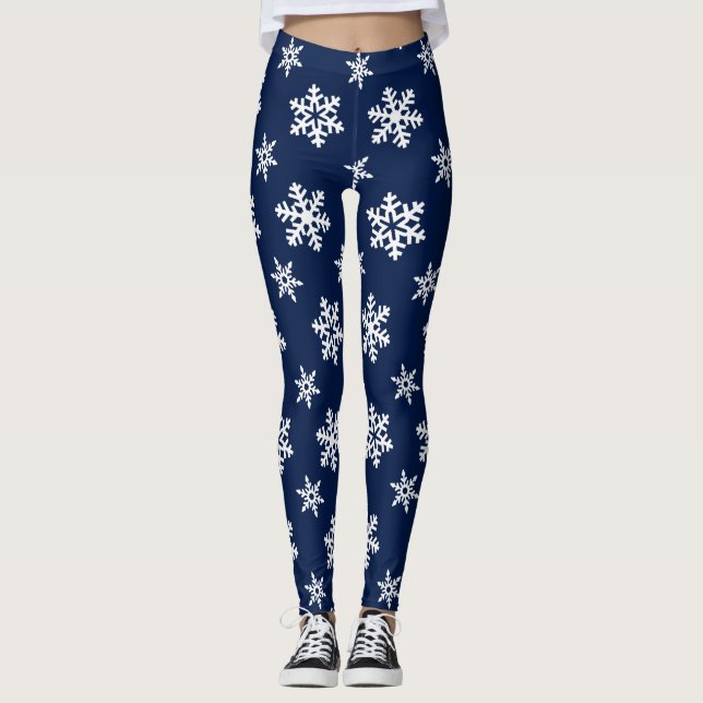 Legging Caneleiras do inverno, flocos de neve brancos no (Frente)