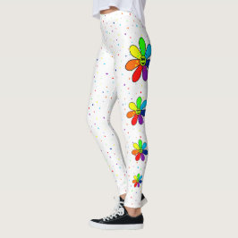 Legging Caneleiras do lado da flor do arco-íris