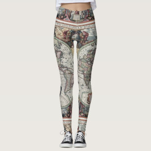 Legging Caneleiras do mapa do mundo do vintage