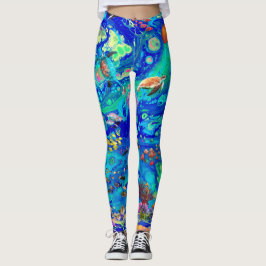 Legging Caneleiras do oceano, caneleiras da tartaruga,