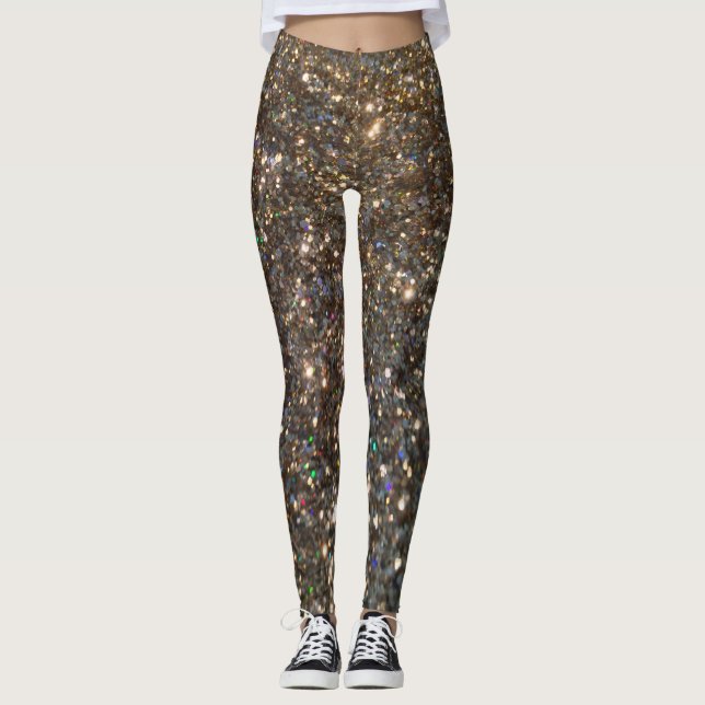 Legging Caneleiras do ouro do brilho do Glitz! (Frente)