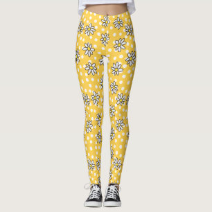 Legging Caneleiras do ponto da margarida com fundo amarelo