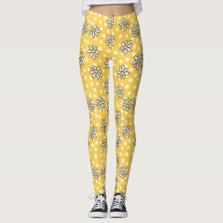 Legging Caneleiras do ponto da margarida com fundo amarelo