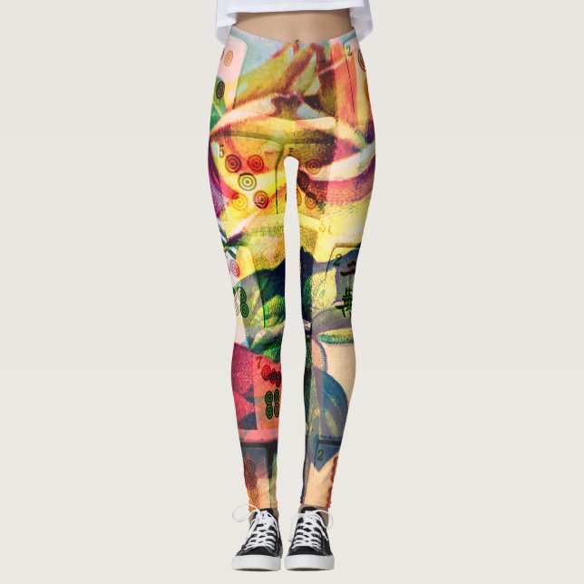 Legging Caneleiras do rosa amarelo do Mah Jongg (Frente)