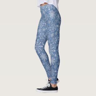 Legging Caneleiras do teste padrão da sarja de Nimes do