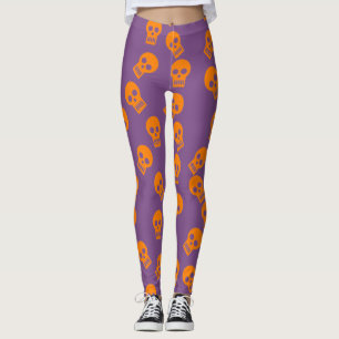 Legging Caneleiras dos confetes do crânio alaranjadas/roxo